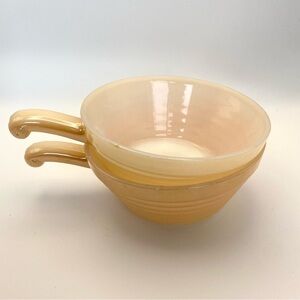 2/$30 Fire King peach luster soup bowl with handle set of two